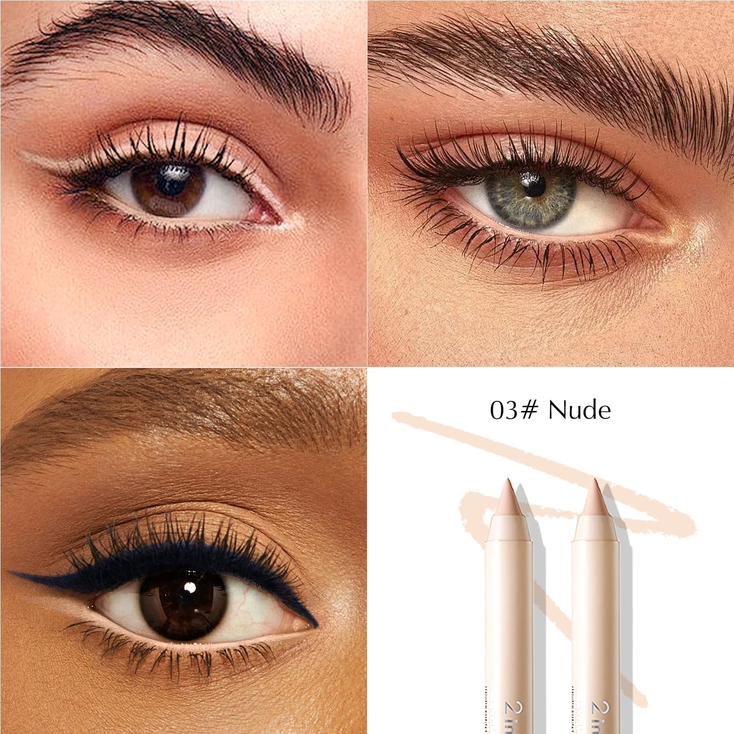 Wugbc Nude Gel Eye Liner Pencil, Cream Shimmer Eye Brightener Stick Waterproof Smudge-proof White Champagne Pink Highlighter Pen Makeup Set for women