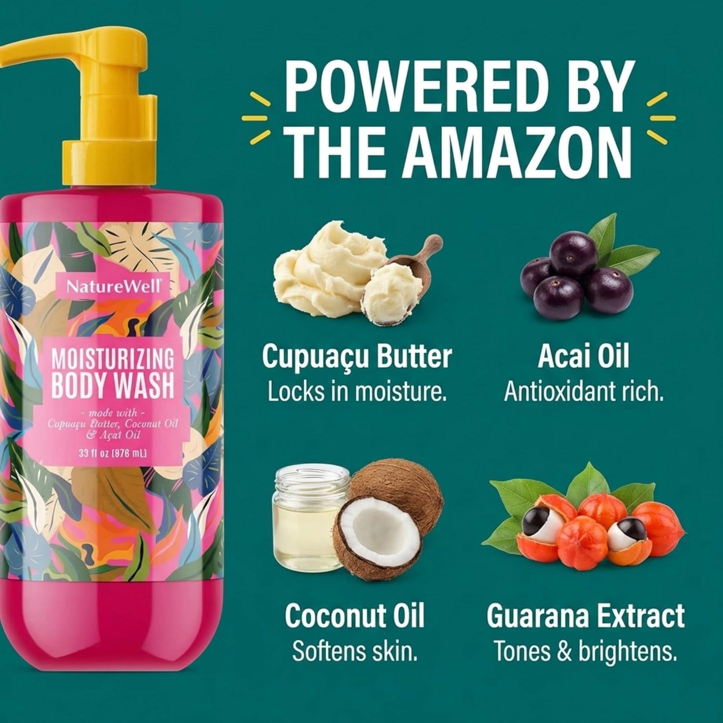 Cheeky Moisturizing Body Wash - Creamy Cupuaçu Butter Formula for Gentle Cleansing & Hydration | 33 oz
