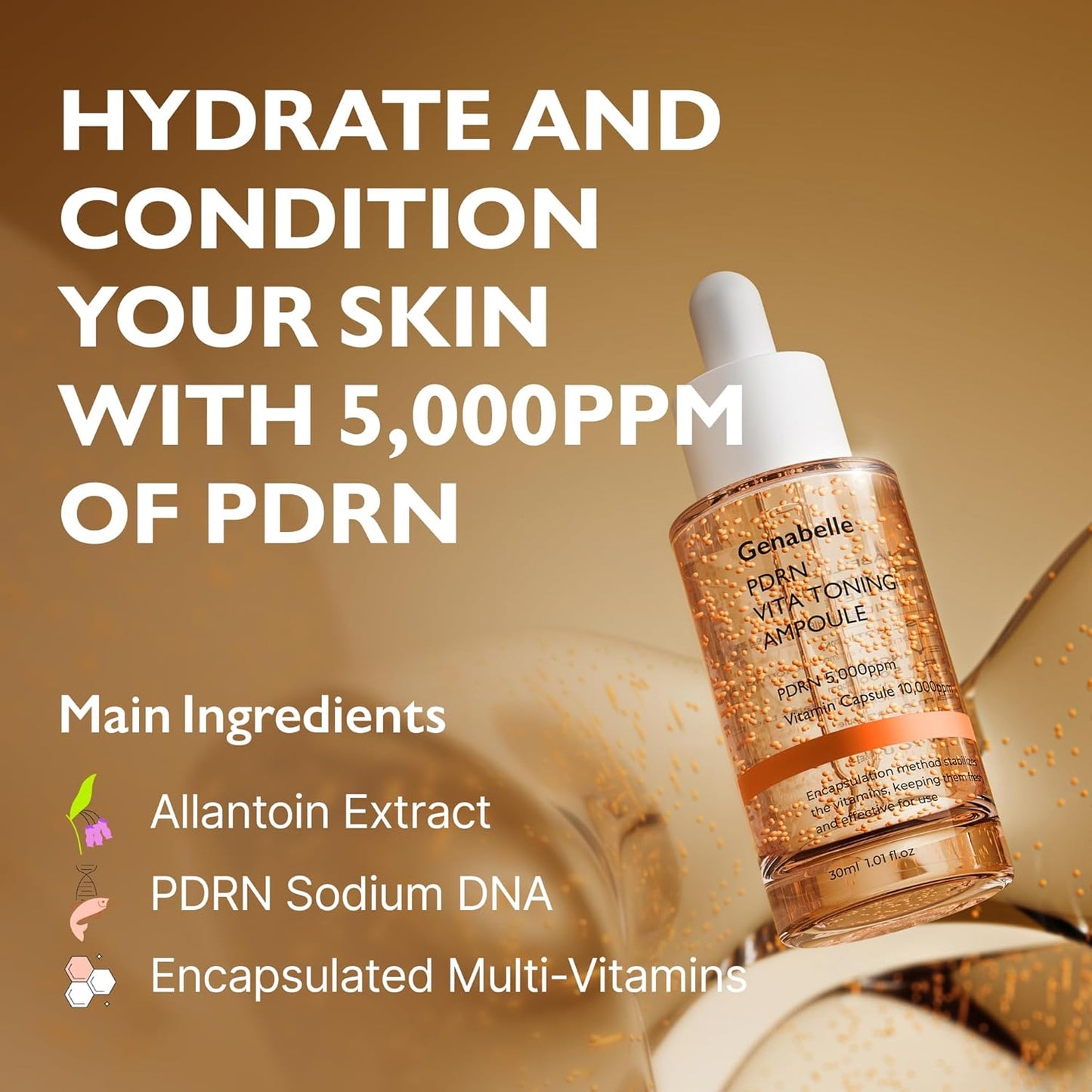 Genabelle PDRN Vita Toning Ampoule - Lightweight Serum for Glass Skin & Blemishes | 1.01 fl oz