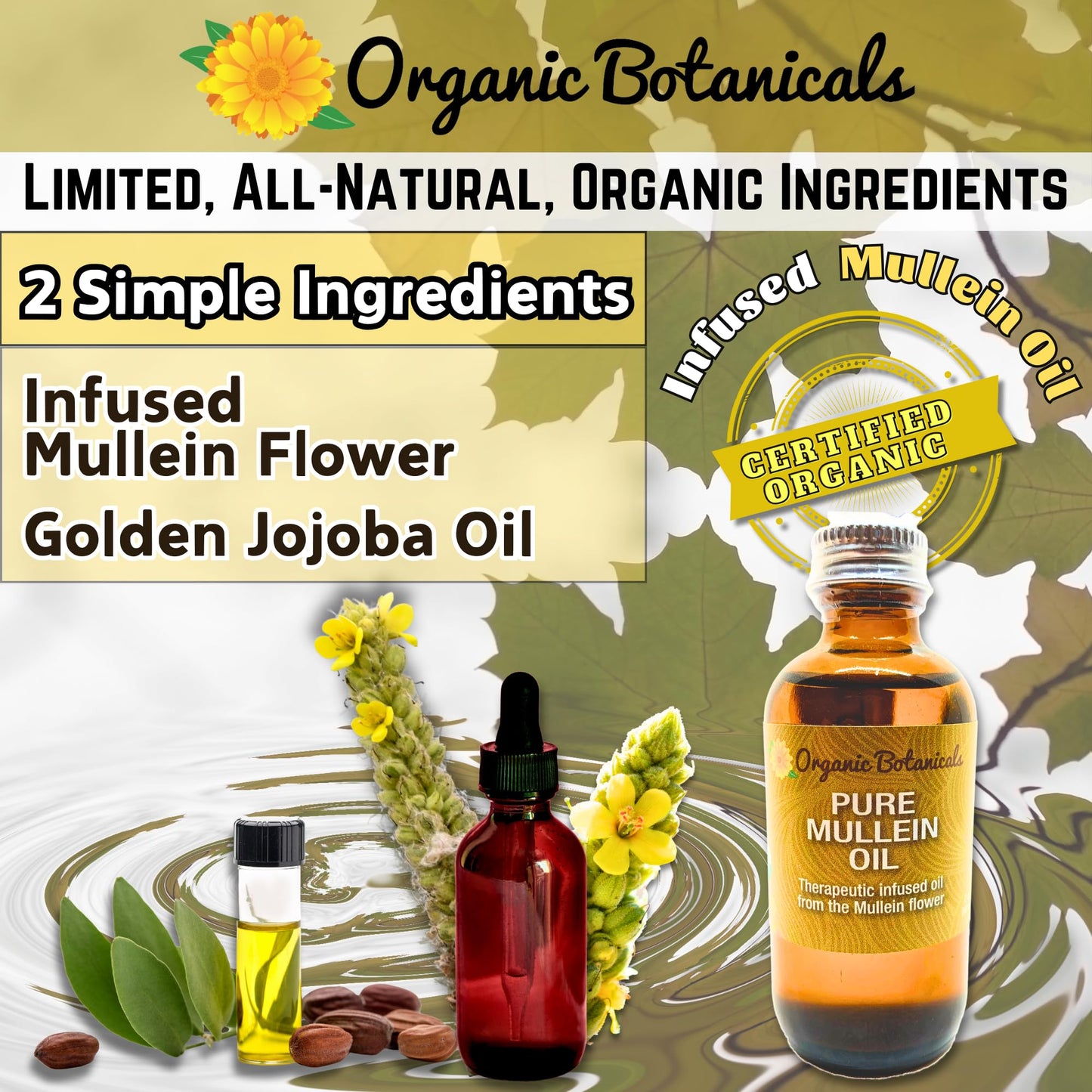 Pure Mullein Flower Infused Oil, Certified Organic