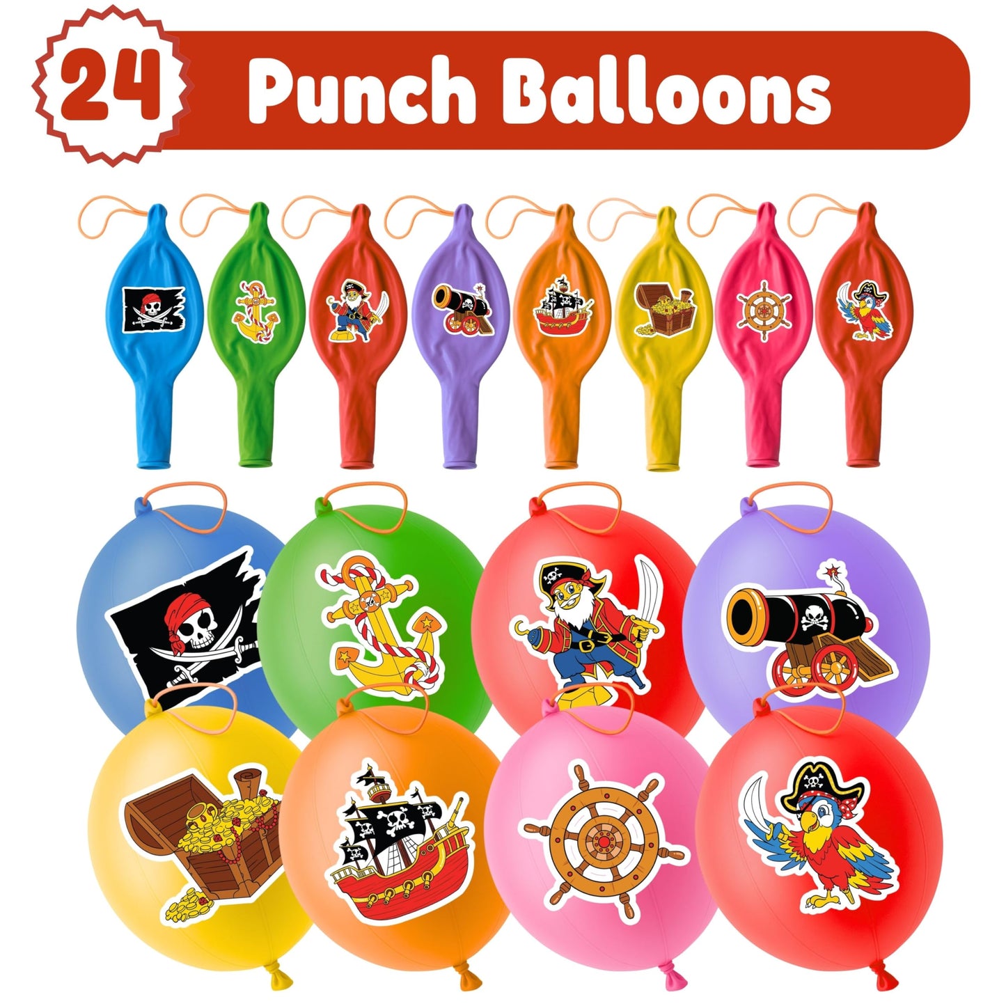 Pirate Punch Balloons for Kids 24 Pack and 48 Temporary Tattoos
