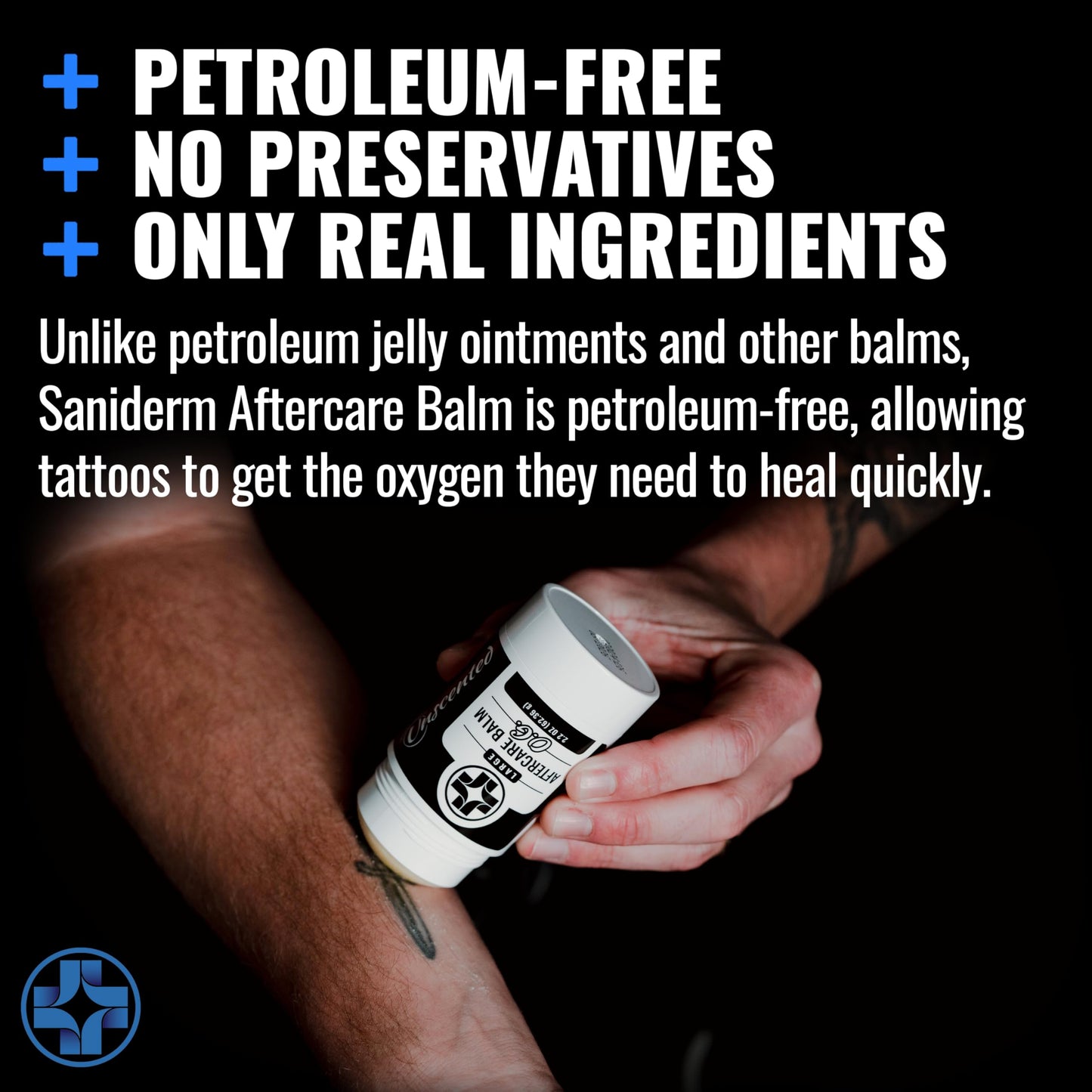 Saniderm Original Tattoo Aftercare Balm - Large (2.2 oz) – Petroleum-Free, Fragrance-Free Natural Tattoo Moisturizer Made with Hydrating Shea Butter – Heals New Tattoos, Rejuvenates Old Tattoos