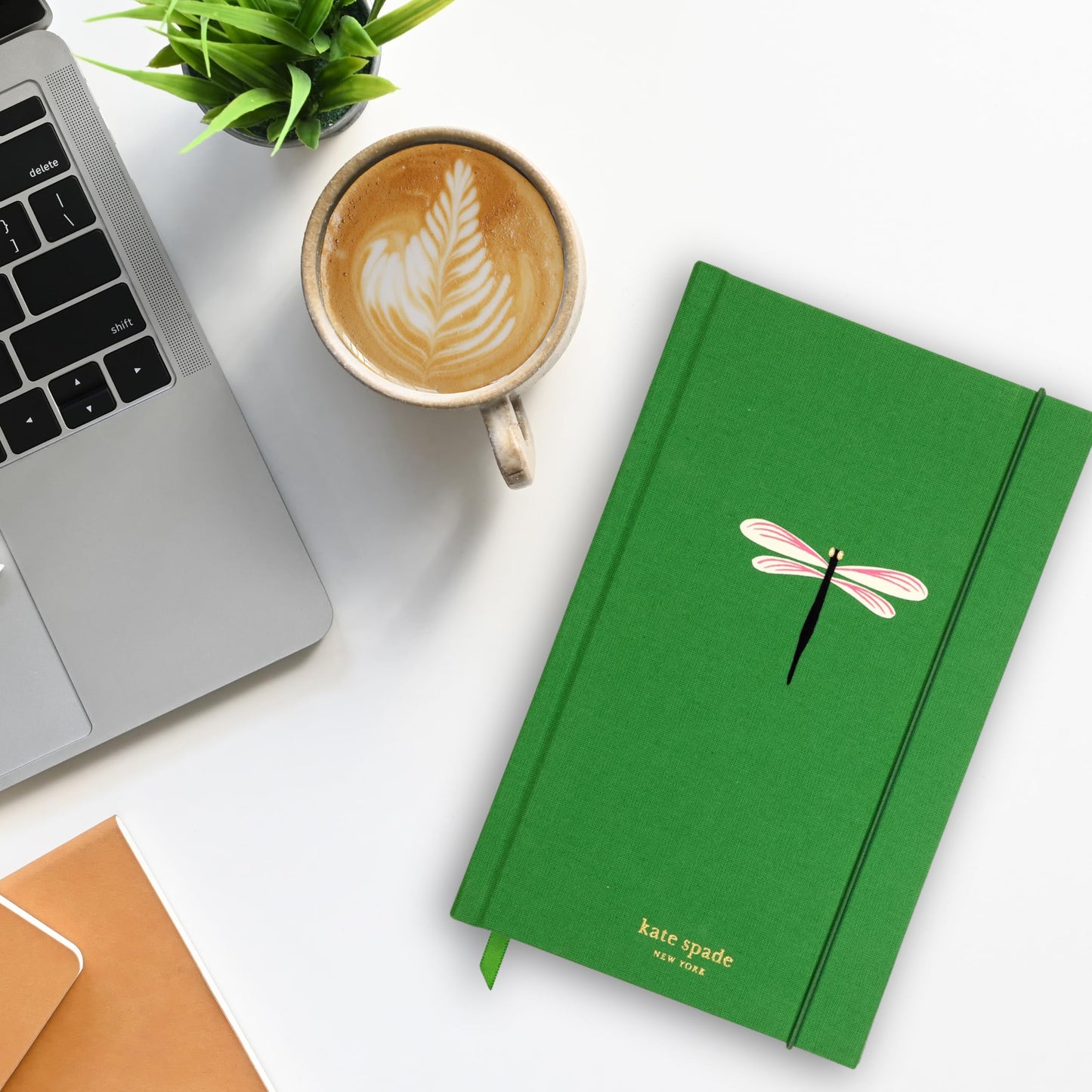kate spade new york Take Note Large Notebook Journal, Green Cloth Hardcover Journal, Diary Includes 168 Lined Pages, Dragonfly Flight