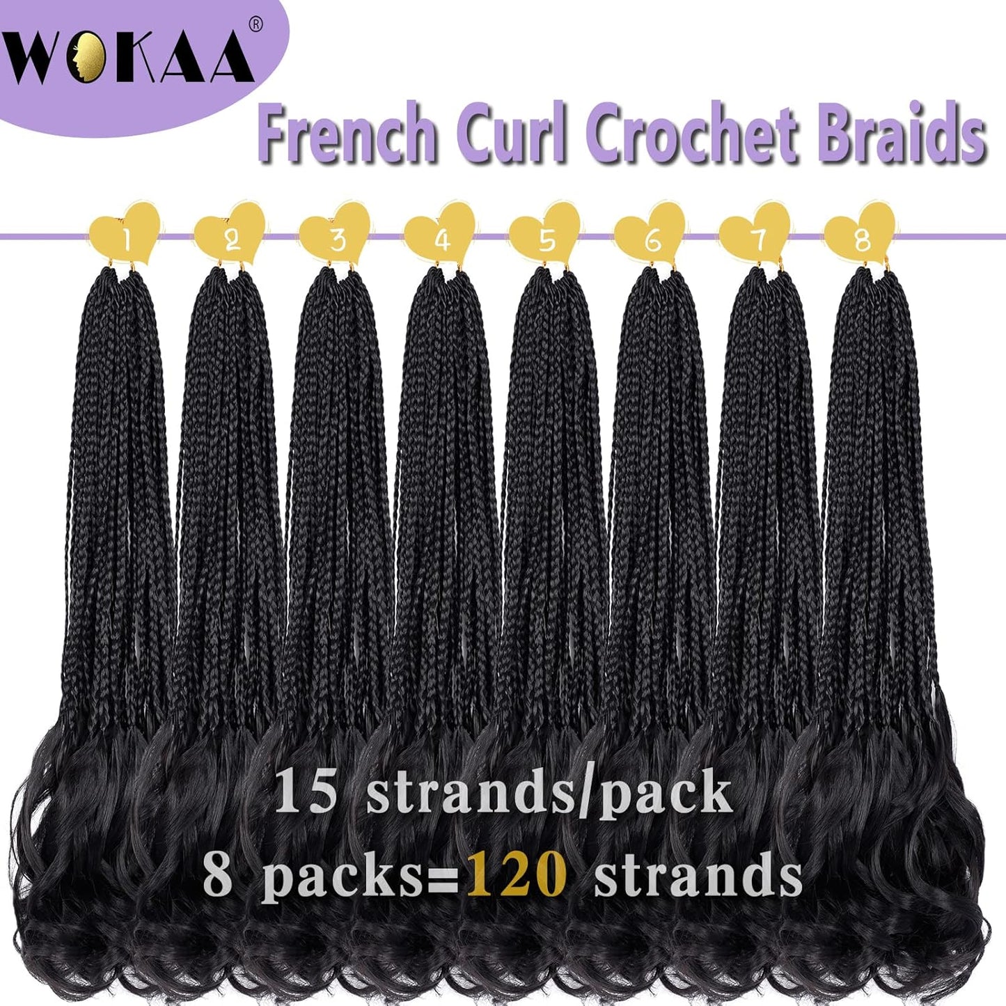 French Curl Crochet Braids - 22 Inch Goddess Box Braids | 8 Packs Pre-Looped Synthetic Hair Extensions (1B#)