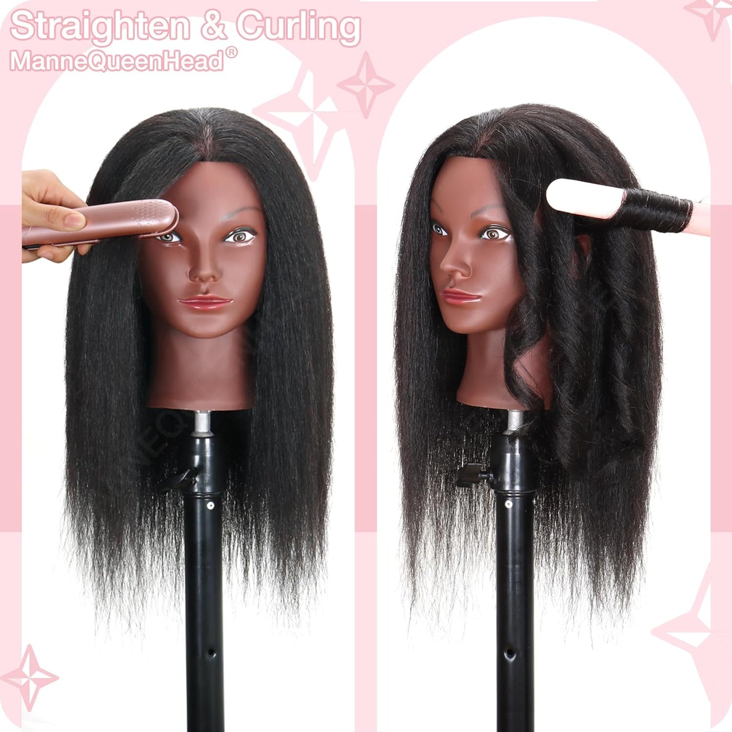 Mannequin Head - 16'' Human Hair Cosmetology Manikin Doll for Braiding & Styling | Tripod Included