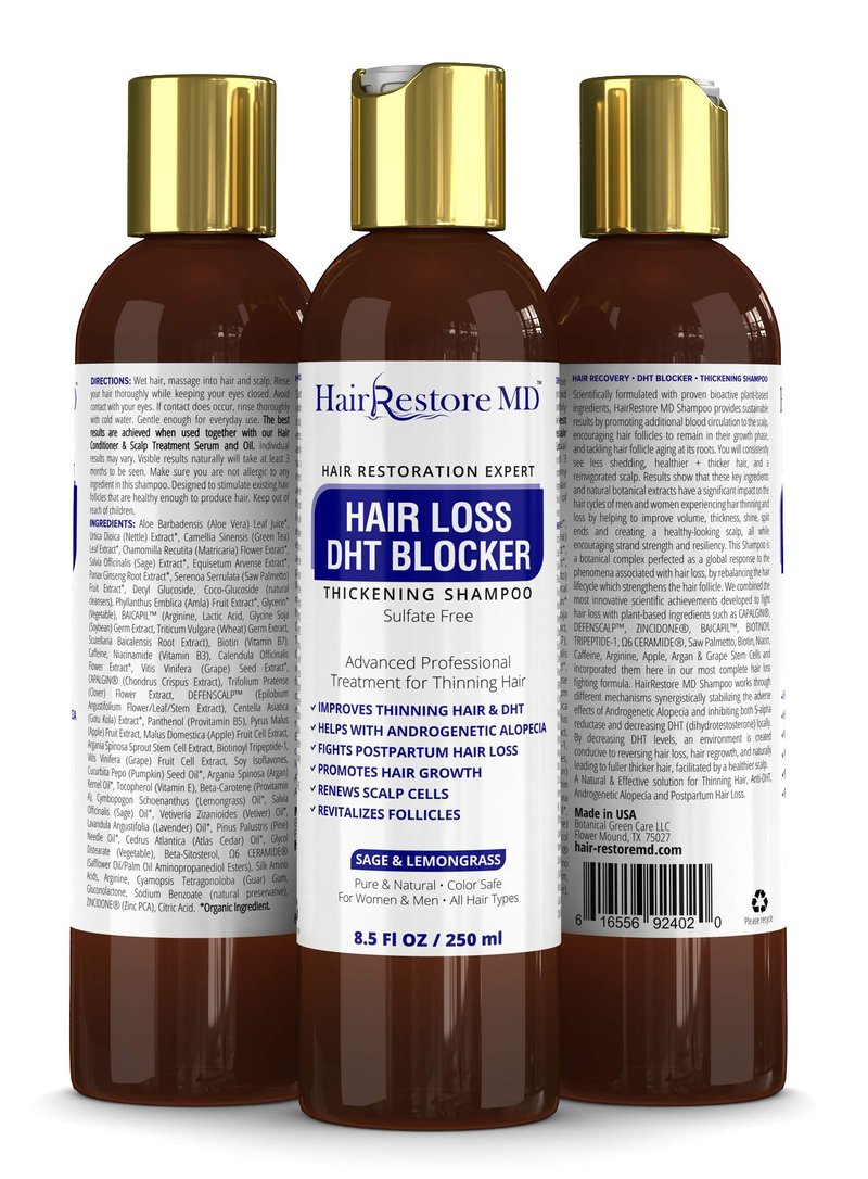 Hair Loss DHT Blocker Shampoo with Sage & Lemongrass, Biotin Volumizing Caffeine Shampoo for Hair Regrowth and Thickness, Sulfate-Free for Men & Women
