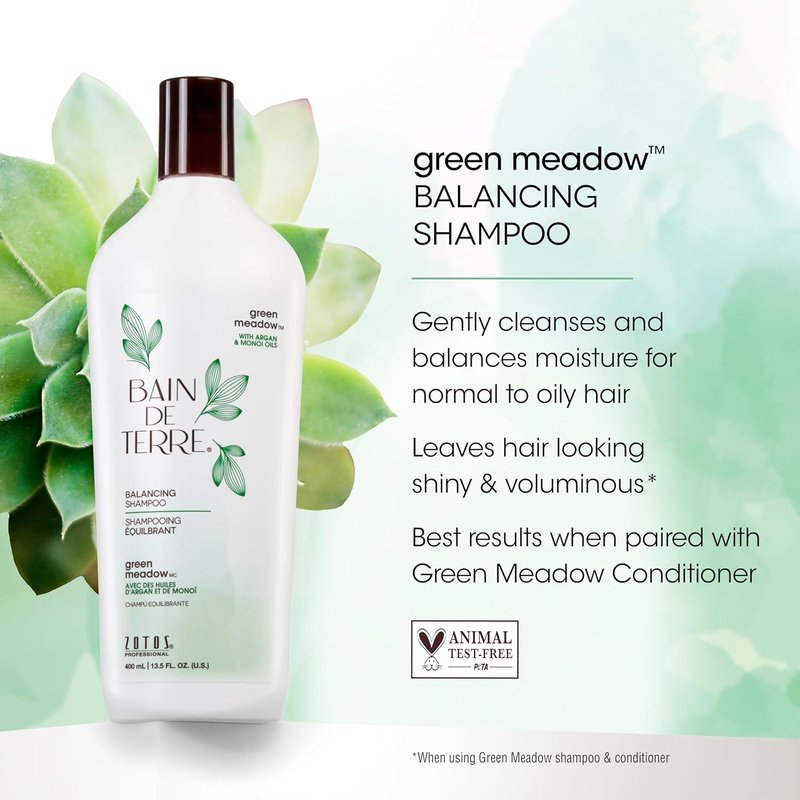 Bain de Terre Green Meadow Balancing Shampoo - Gentle Cleansing for Soft, Silky Hair with Argan & Monoi Oils | Paraben-Free & Color-Safe