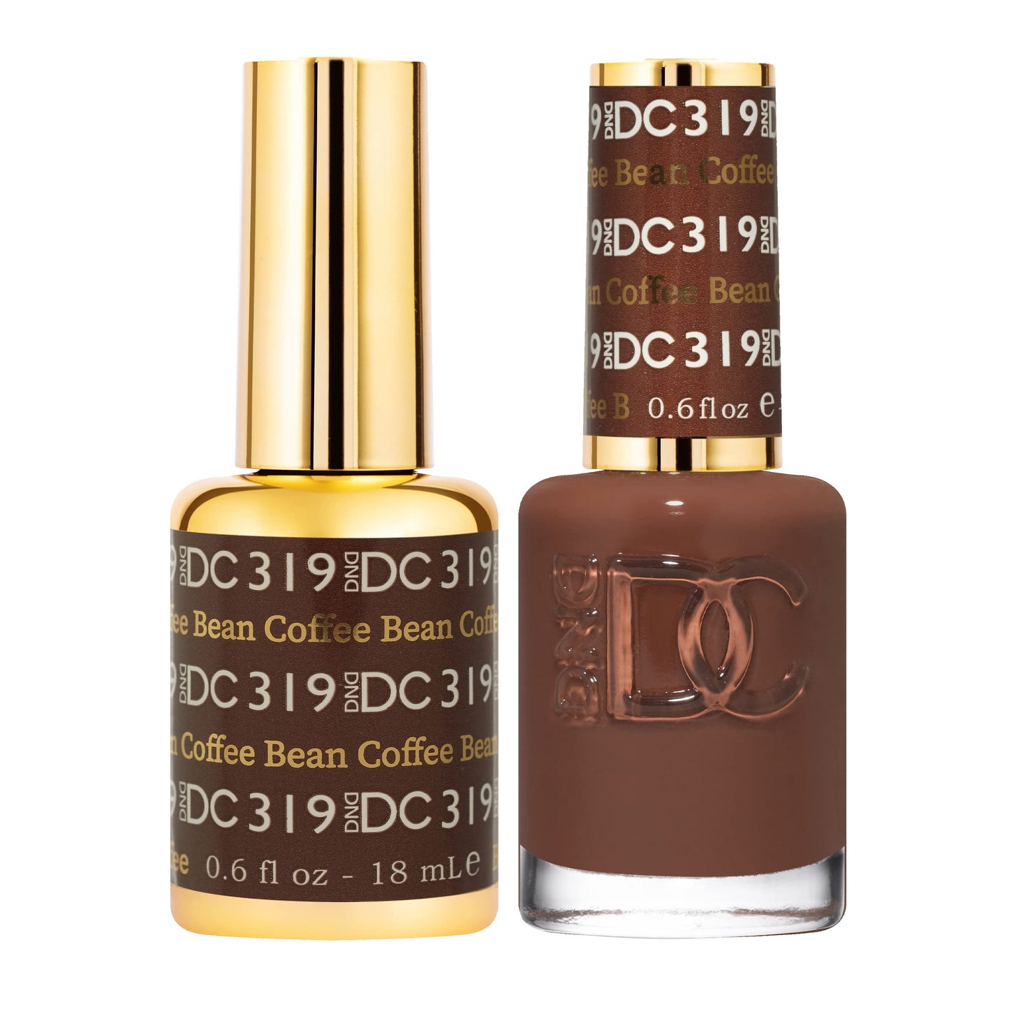 DND DC Gel Polish Set, Brown Collection, UV/LED Gel Polish and Air Dry Nail Lacquer, Matching Chip-Free Polish Duo, 319 Coffee Bean, 0.5 Fl Oz