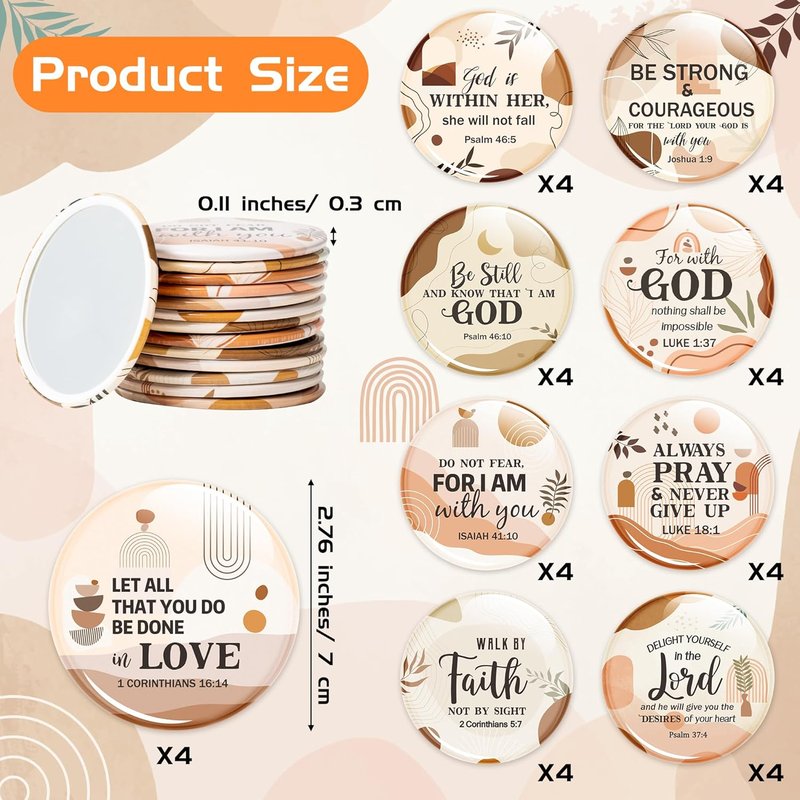 Bible Verse Compact Mirrors - 36Pcs Inspirational Round Makeup Mirrors | Boho Christian Gifts for Women