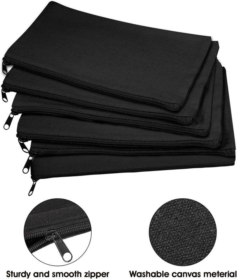 Canvas Pencil Pouch Set - 40 Pieces Zipper Makeup & Craft Bags | Multipurpose Storage for Women - Black