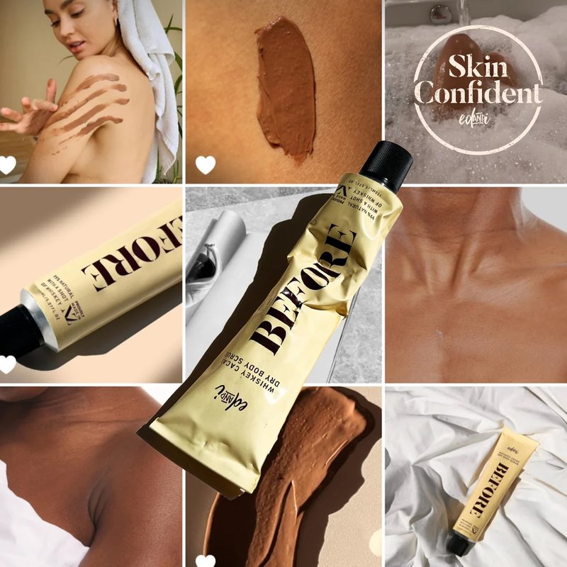 edandi BEFORE Whiskey Cacao Body Scrub, Dry Skin Exfoliator with Nourishing Oils, Gently Removes Dead Skin, Softens & Smooths, 5.07 oz