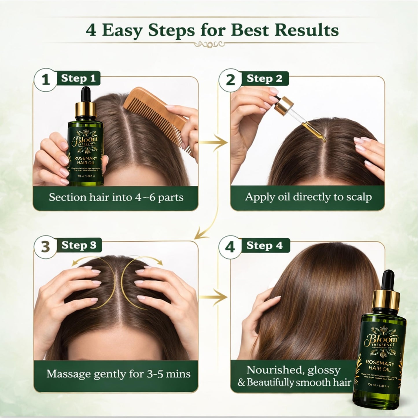 BLOOM TRESSENCE Premium Rosemary Hair Oil for Hair Growth – Anti Hair Fall & Scalp Treatment with 24 Botanical Oils (Amla, Argan, Castor & Jojoba) – For Thinning Hair, Regrowth & Thickness – 100ml