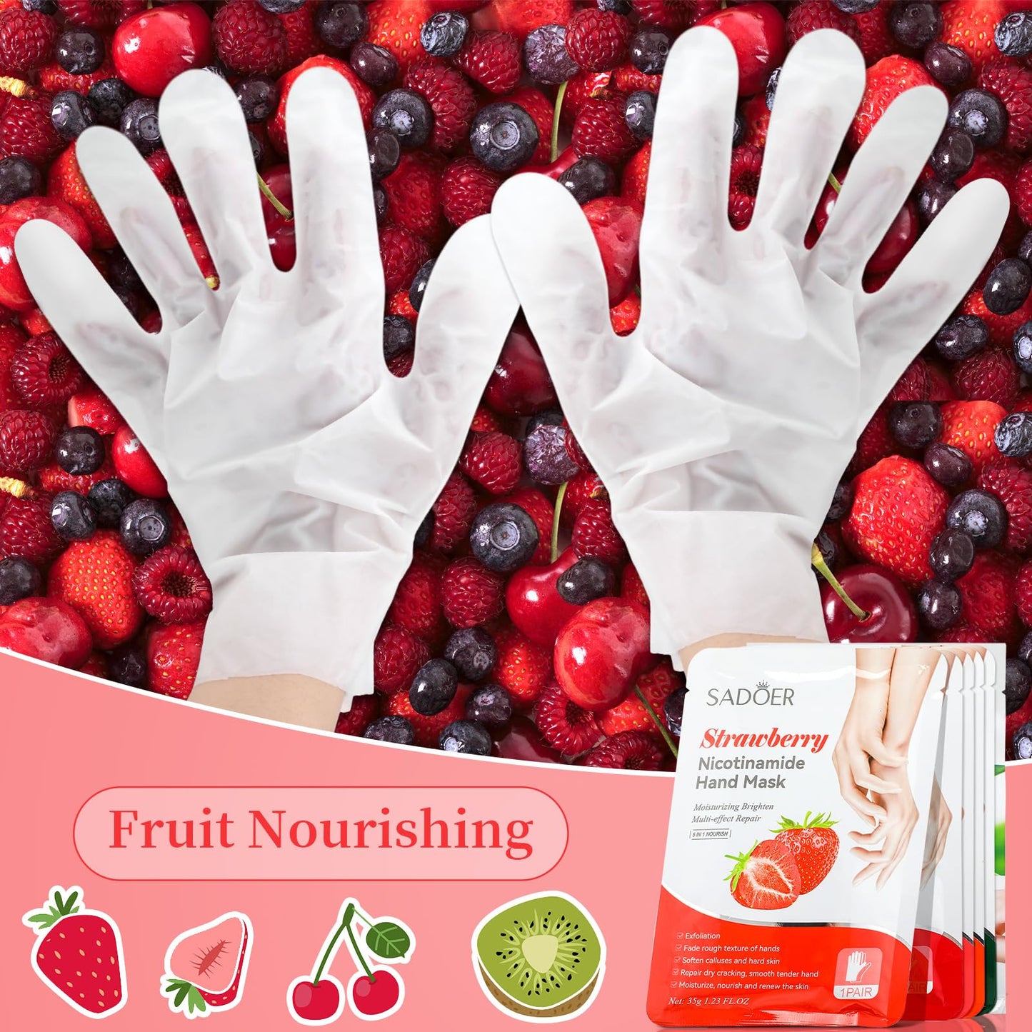 Swiffen 24 Pcs Fruits Beauty Hand Mask Bulk Hydrating Hand Moisturizing Gloves Treatment Mask for Spa Kit Sleeping Skincare Gift Beauty Kits for Women