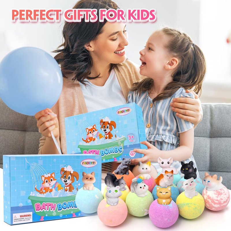 Kids Bath Bombs with Surprise Toys - Handmade Fizzy Bubble Bath Gift Set for Boys & Girls | Fun & Colorful