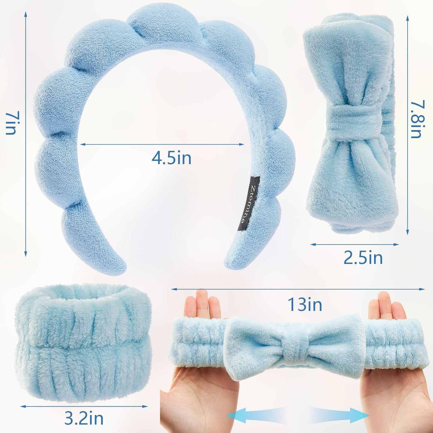 Ztomine Headbands for Women - Spa Headband and Wristband Set - Headband for Washing Face,Facial Mask,Makeup and Skin Care,Gifts for Women and Teen Girl Gifts Trendy Stuff