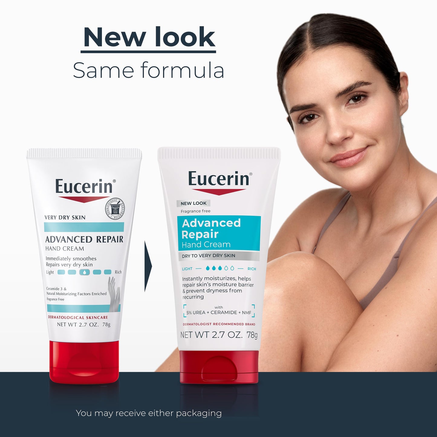 Eucerin Advanced Repair Hand Cream, Urea Enriched, Unscented Moisturizer for Dry Hands With Triple Moisturizing Complex, Travel Size Hand Cream, 2.7 OZ Tube, Pack of 3