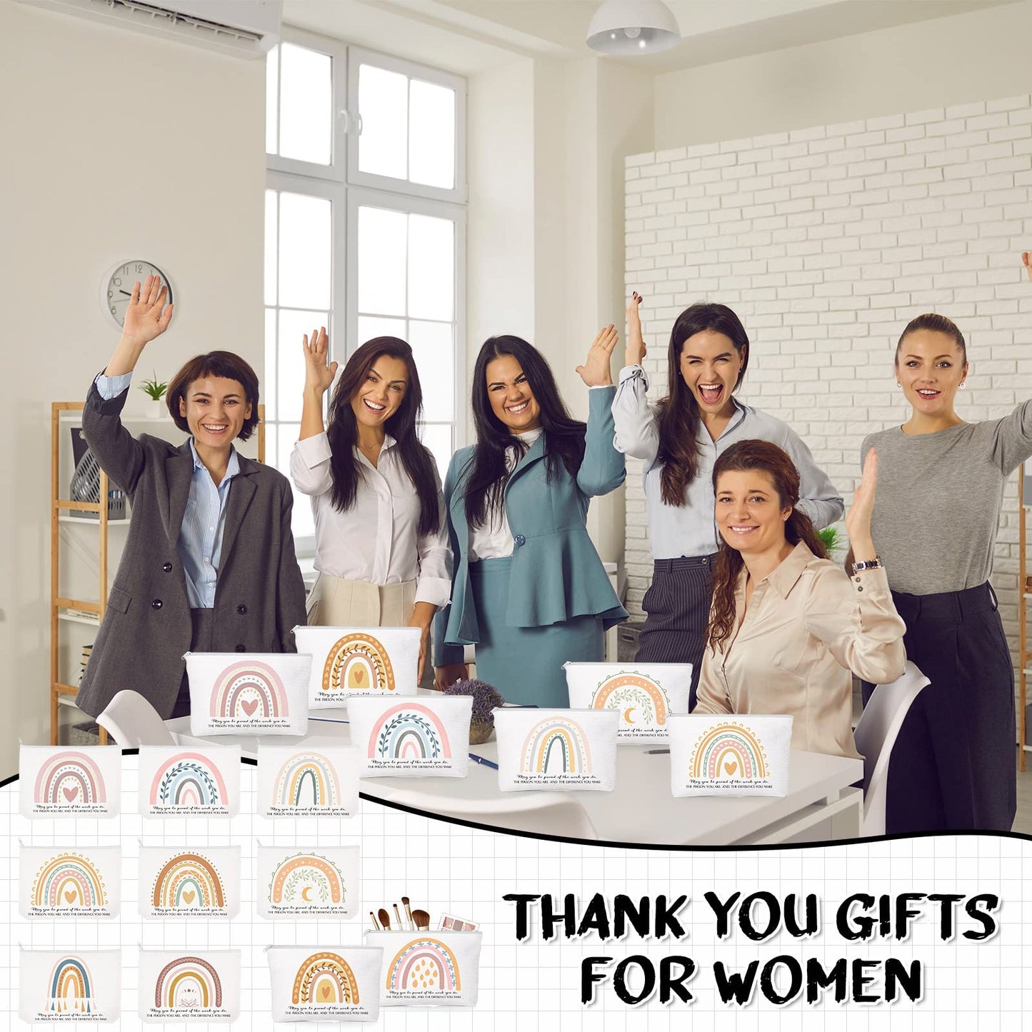 Sieral 30 Pcs Graduation Gifts Bulk CNA week Gifts Rainbow Canvas Makeup Bags for Women Appreciation Inspirational Cosmetic Bags Thank You Gift for Employee Coworker Office Must Have(Delicate)