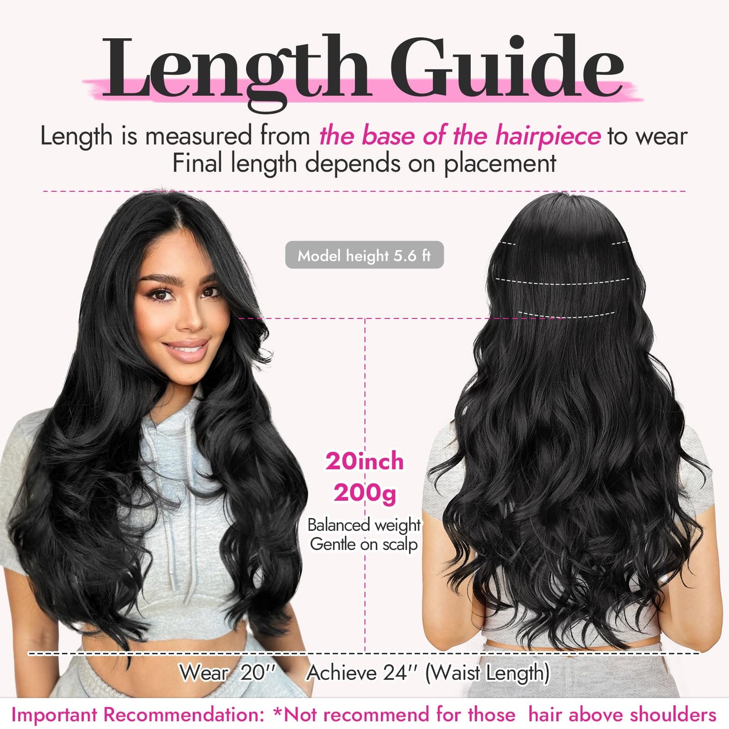 KooKaStyle Clip In Hair Extensions, Natural Long Layered Soft Invisible Synthetic Curly Wavy Hairpieces for Women, 4 pcs (20 Inch, Black)