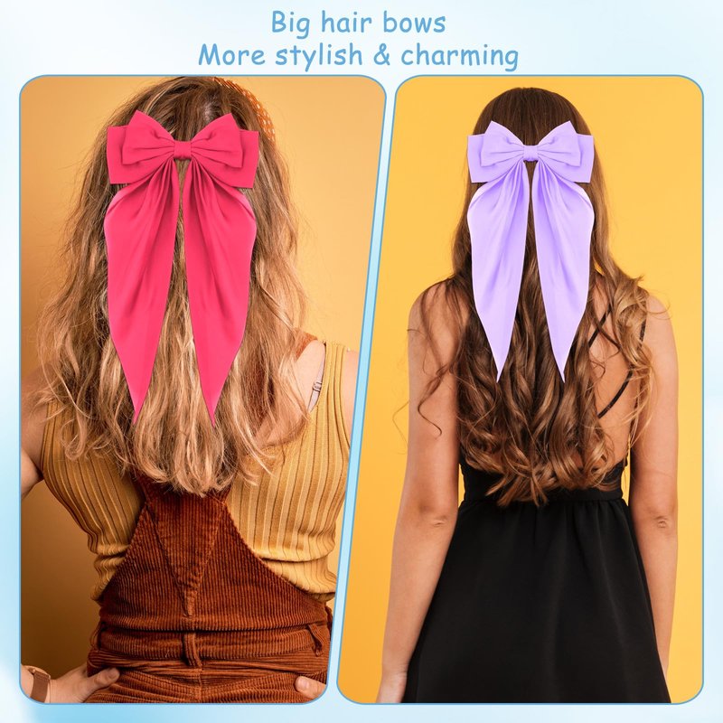 25 Pcs Hair Bows for Women, Big Hair Bows Satin Long Tail Clips for Elegant Hairstyles, Perfect for Weddings, Parties, Daily Wear