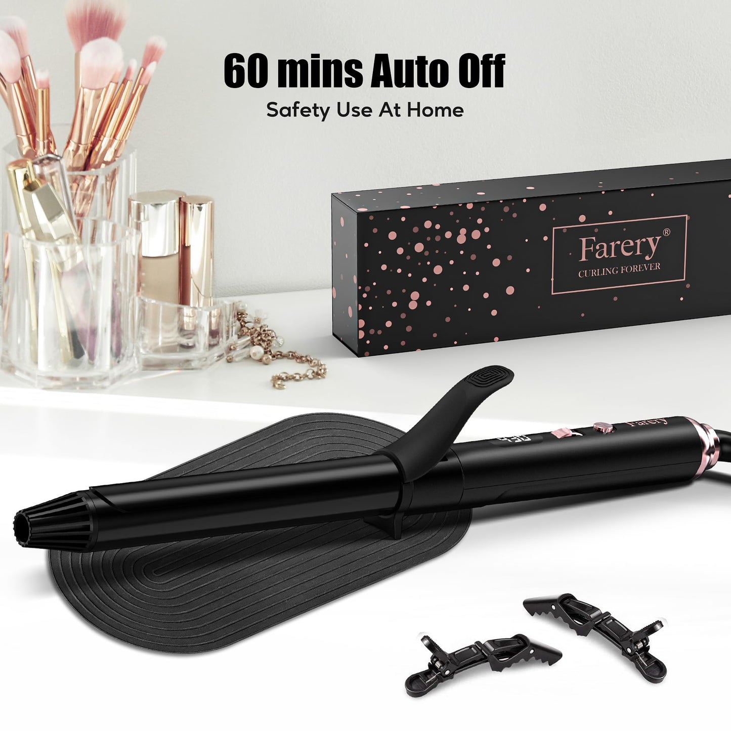 Farery Long Barrel Curling Iron 1 Inch, Ceramic Curling Iron for Thin Hair, Infused Argan Oil & Keratin, Long Lasting Styling, 11 Adjustable Temp, Include Clips & Silicone Pad