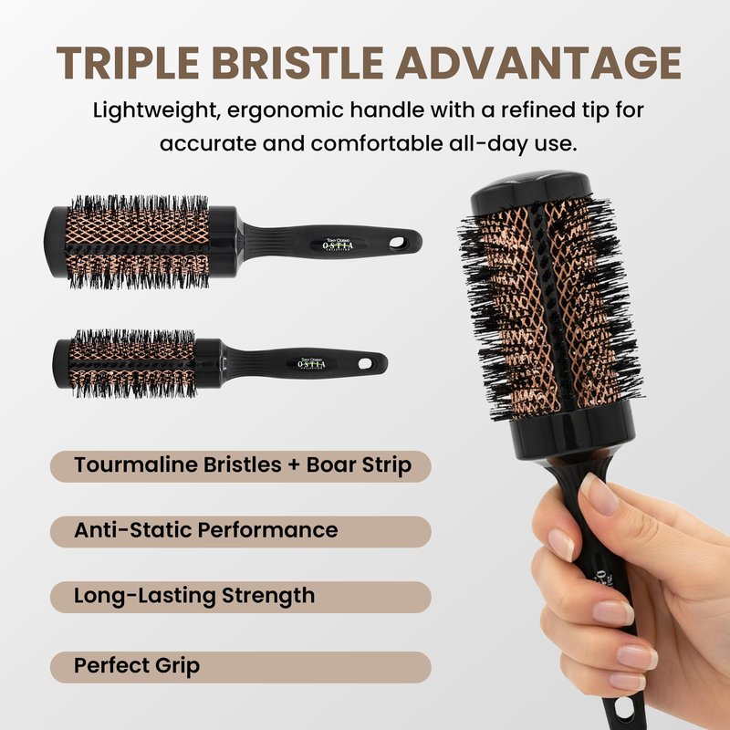 TONY ODISHO Copper Round Trio Brush Set – Professional Ceramic Thermal Ionic Styling Brushes with Boar Bristles for Volume, Shine & Salon-Quality Blow Drying – Small, Medium & Large Round Brushes