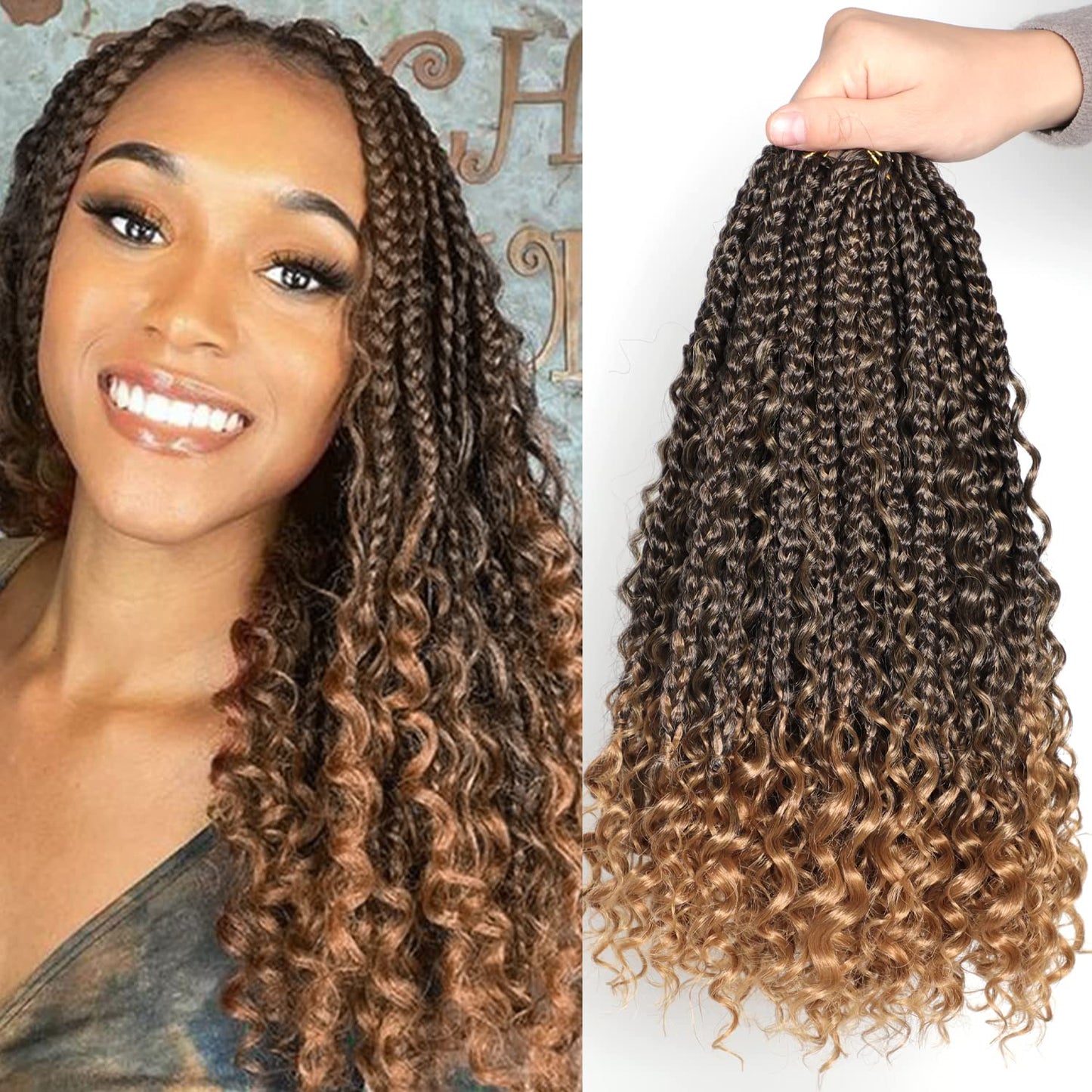 Grey Crochet Hair for Black Women 14 Inch 7 Packs Boho Box Braids Pre Twisted Twist Synthetic Crochet Hair with Curly Ends Goddess Braiding Hair(14 Inch, 7Packs, Gray)