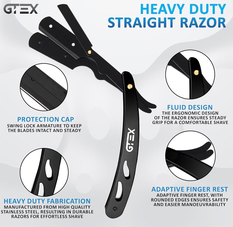 Straight Razors for Men - 2 Professional Single Blade Barber Razors | Premium Shaving Kit with GTEX Blades