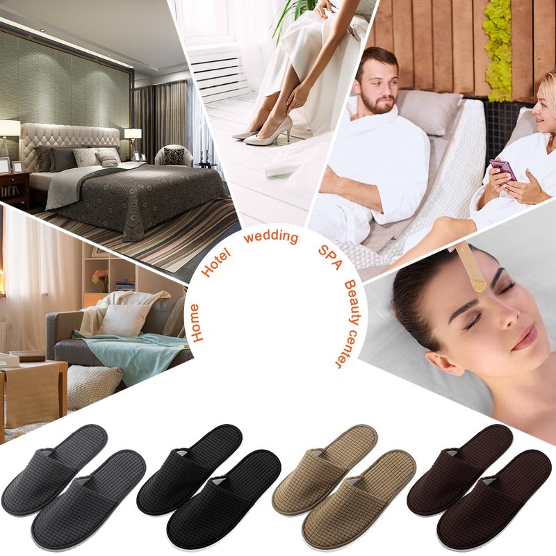 Geyoga 12 Pair House Slipper for Guest Non Slip Disposable Slipper for Travel Washable Reusable Closed Toe Hotel Bridesmaid Indoor Spa Wedding Party Shoeless Home(Deep Color,L)