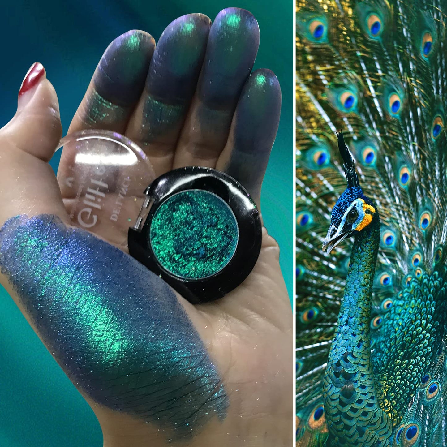 DE'LANCI Duo Chrome Green Eyeshadow Single, Multichrome Green Glitter Eye Shadow Intense Pigmented, Metallic Emerald Shimmer Blue Peacock Teal Eyeshadow for Festival Everyday Eyes Makeup, Long-Lasting