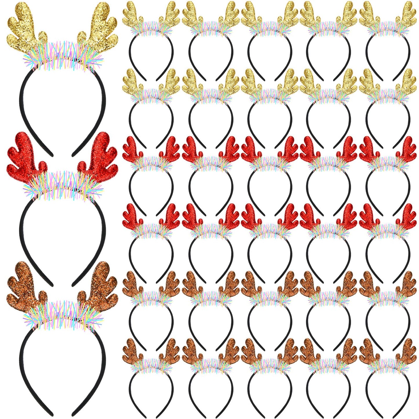 Riceshoot 30 Pcs Christmas Reindeer Antlers Headband Bulk Deer Antlers Headbands with Ears Deer Costume for Women Halloween Party Favors Supplies