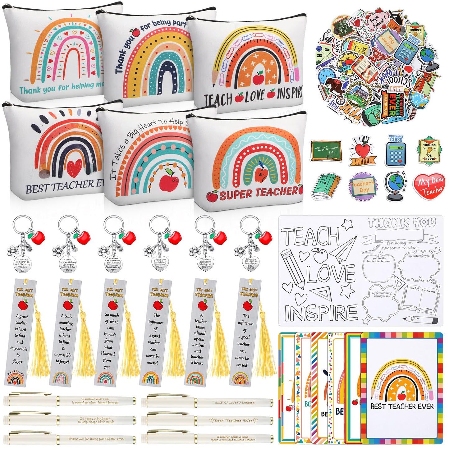 Teacher Appreciation Gifts in Bulk, 31 Pcs Teacher Gifts Thank You Gifts for Teachers from Students Includes Canvas Makeup Bags Teachers Keychains Bookmarks Ballpoint Pens Appreciation Cards Stickers