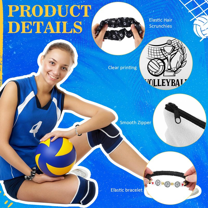 Baderke 60 Pcs Volleyball Team Gifts for Women Volleyball Party Favors Include Cosmetic Bags Makeup Mirror Hair Scrunchies Detangler Brush Bracelets for Women Players Sports Team Accessories
