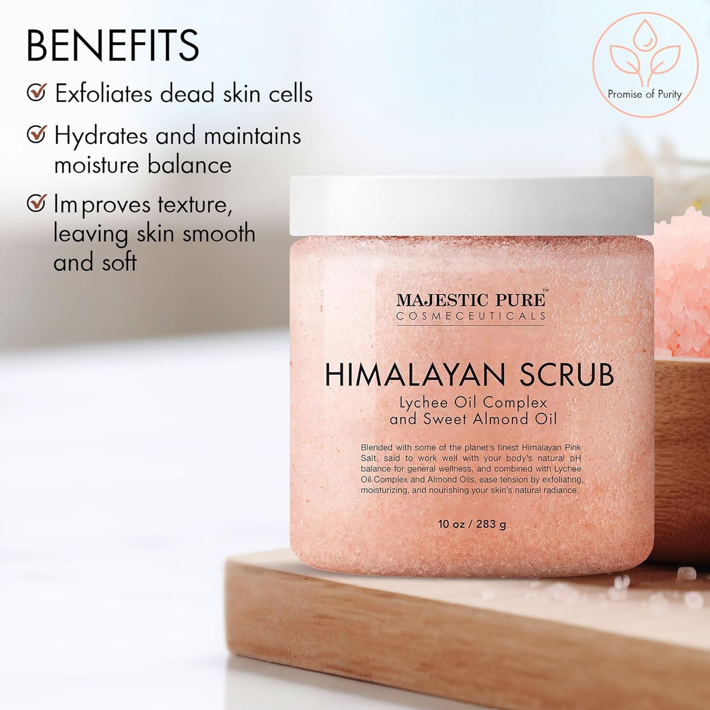 Himalayan Salt Body Scrub with Lychee Oil - Exfoliating & Moisturizing 10 oz