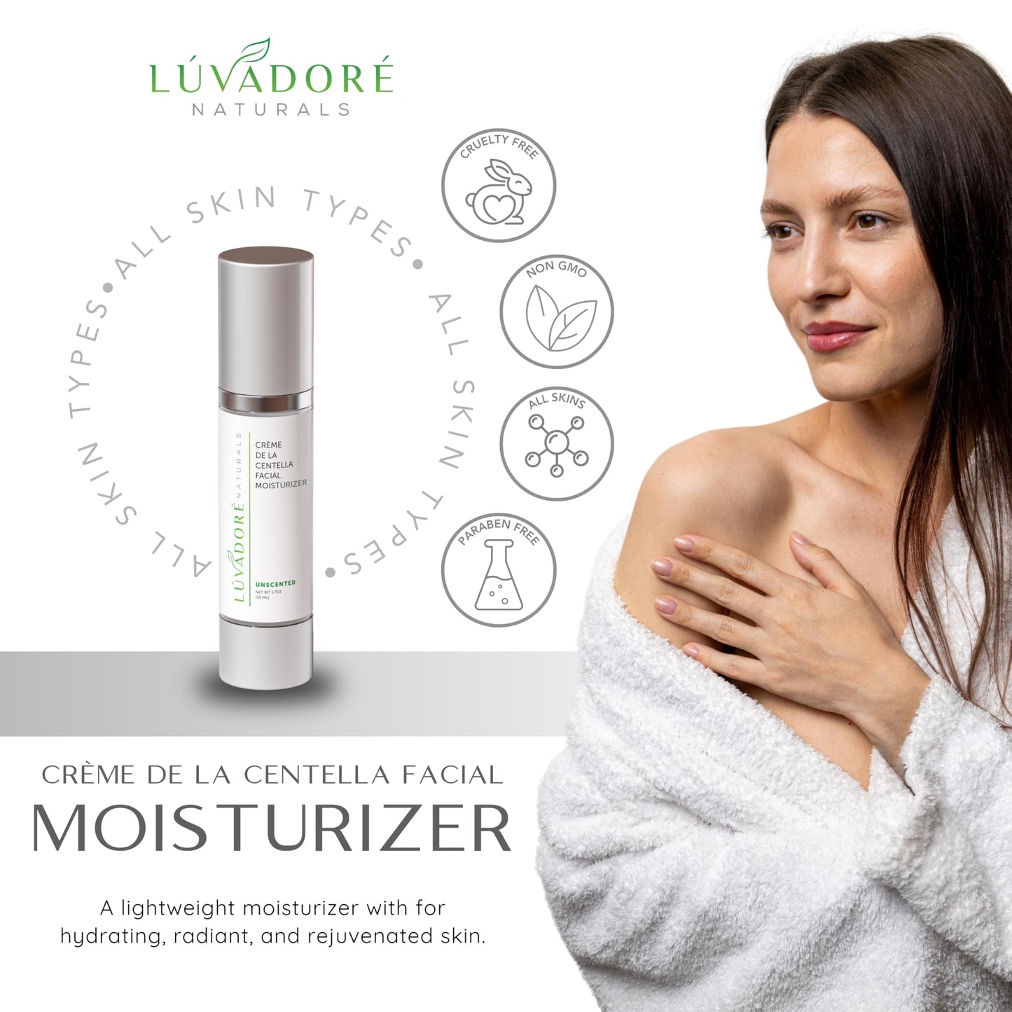 Luvadore Naturals Crème De La Centella Moisturizer – Hydrating & Repairing Centella Soothing Cream with Aloe, Shea Butter & Green Tea, Thick Moisturizer for Face (50ml)