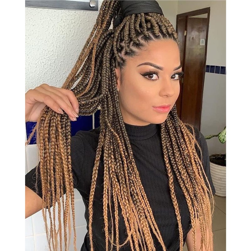 Ombre Brown Crochet Box Braid 30inch 6 Packs Midium Size Premium Synthetic Crochet Braids Waist Length Individually Prelooped Handmade Soft Braids Hair Extension For Girls Women(30inch M1B30)