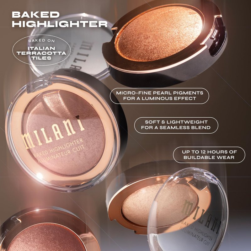 Milani Baked Highlighter - Long-Lasting Powder for Natural Radiant Glow- Buildable & Blendable Face Makeup with Lit-From-Within Finish- Vegan, Cruelty-Free & Talc-Free, Made in Italy, Rosa Italiana