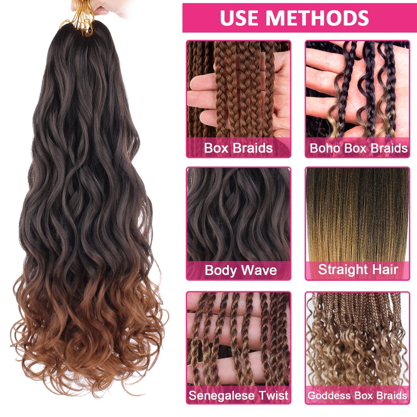 Unionbeauty 30 Inch French Curly Braiding Hair - 8 Packs Pre-Stretched Synthetic Crochet Hair Extensions for Black Women - Spanish Curl Braids, Bouncy Loose Wavy Ombre
