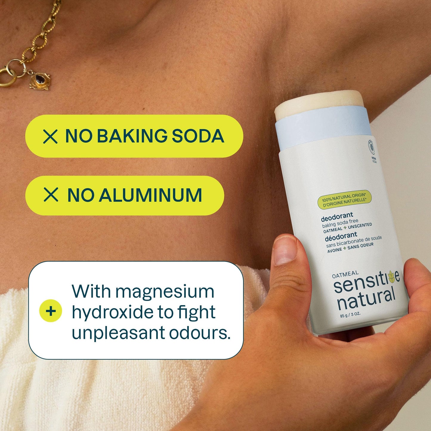 ATTITUDE Baking Soda Free Deodorant for Sensitive Skin with Oatmeal, EWG Verified, Aluminum Free, Plastic-Free, Unscented, 3 Ounces