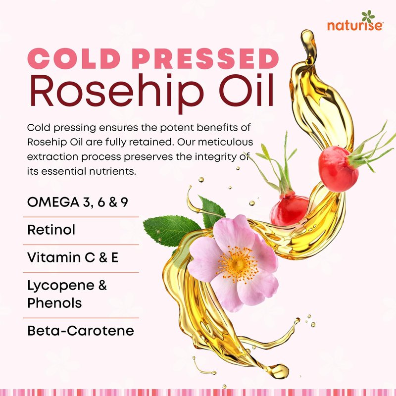 Naturise Organic Rosehip Seed Oil for Face, 100% Pure, Natural Cold Pressed Rose Hip Oil for Skin, Hair, Nails and Body Care (4 FL. OZ.)