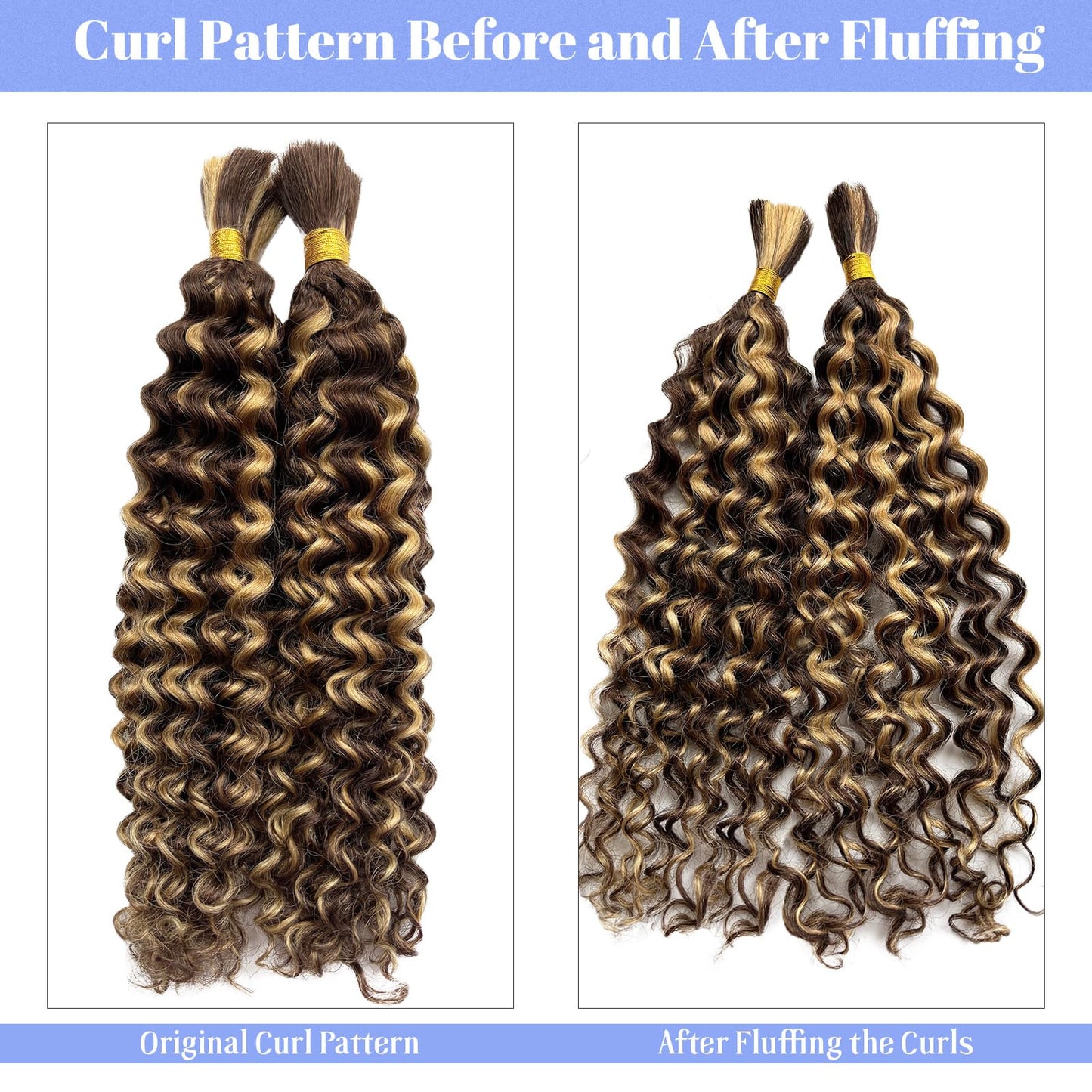 Licoville Boho Human Hair for Braiding 4/27 Water Wave Human Bulk Hair Brown Blonde Braiding Wet and Wavy Bundles No Weft 100% Curly Human Hair for Boho Braids Knotless Smooth Hair 16 Inch 100G