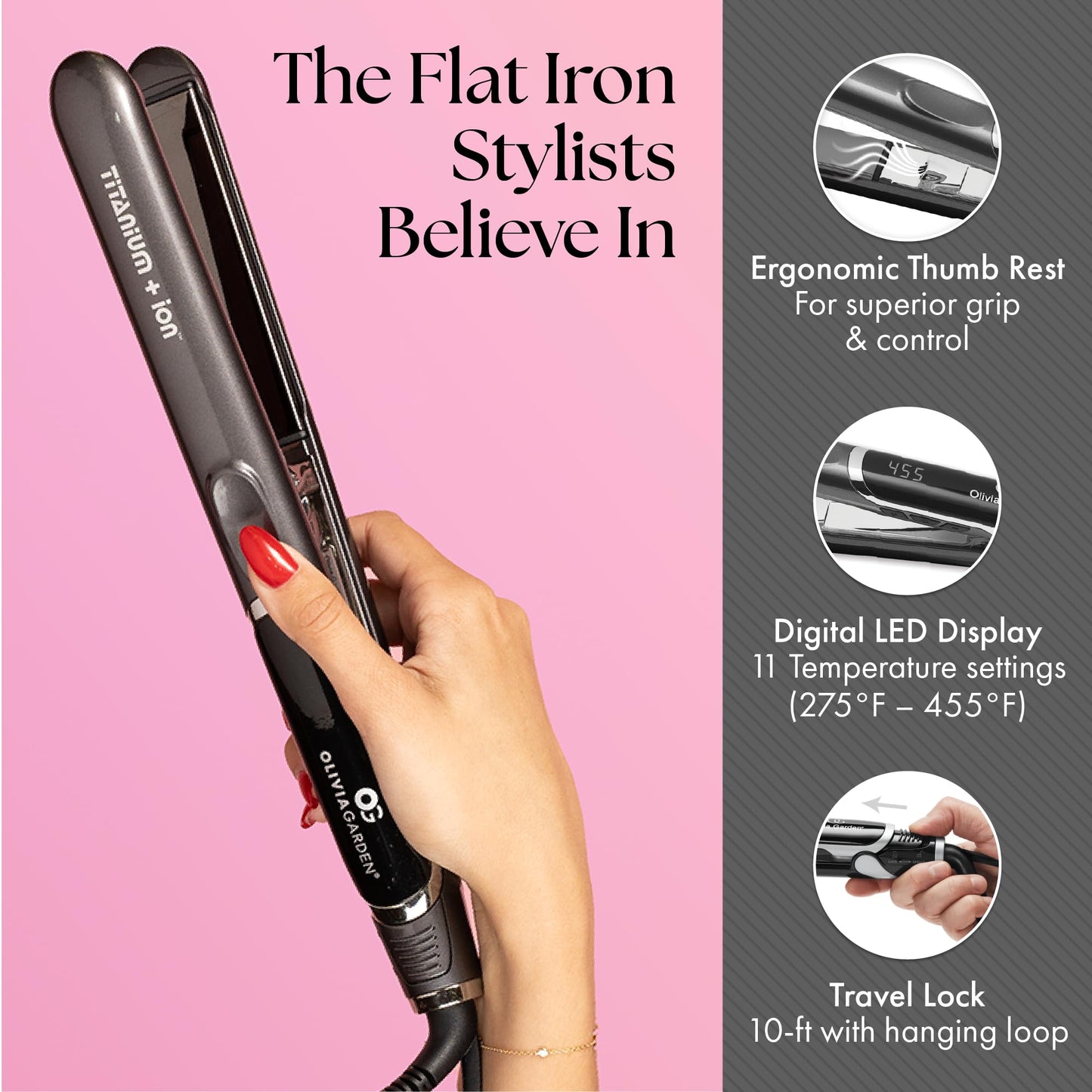 Olivia Garden Titanium + Ion Professional Flat Iron - Hair Straightener for All Hair Types - Includes Heat-Resistant Mat - 3D Floating Plates, 1"