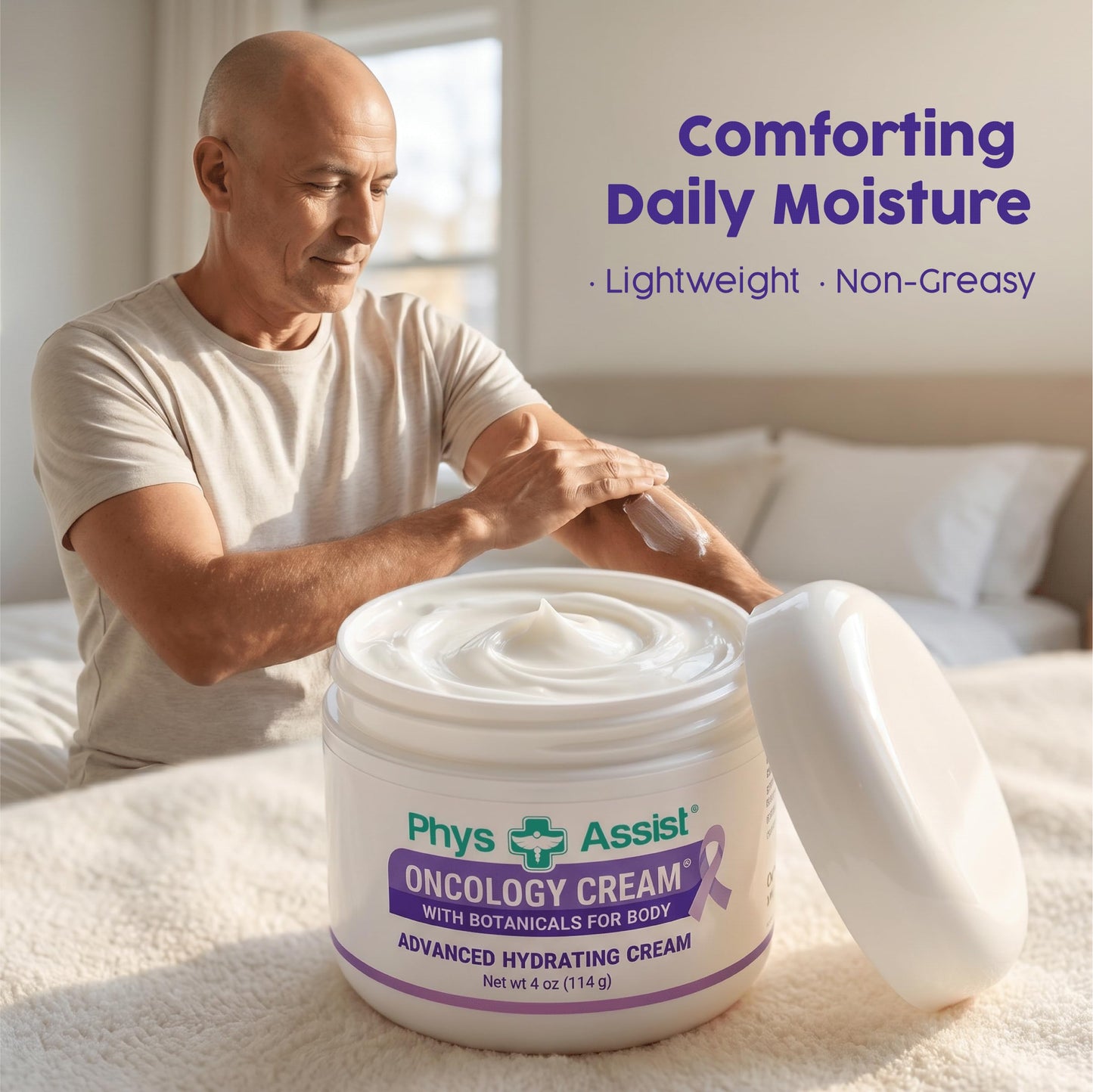 PhysAssist Oncology Cream with Botanicals for Body 4 oz + Lip Balm 3 Pack. Skin Therapy Set for Dry, Sensitive & Stressed Skin – Hydrating Body Cream & Moisturizing Lip Care