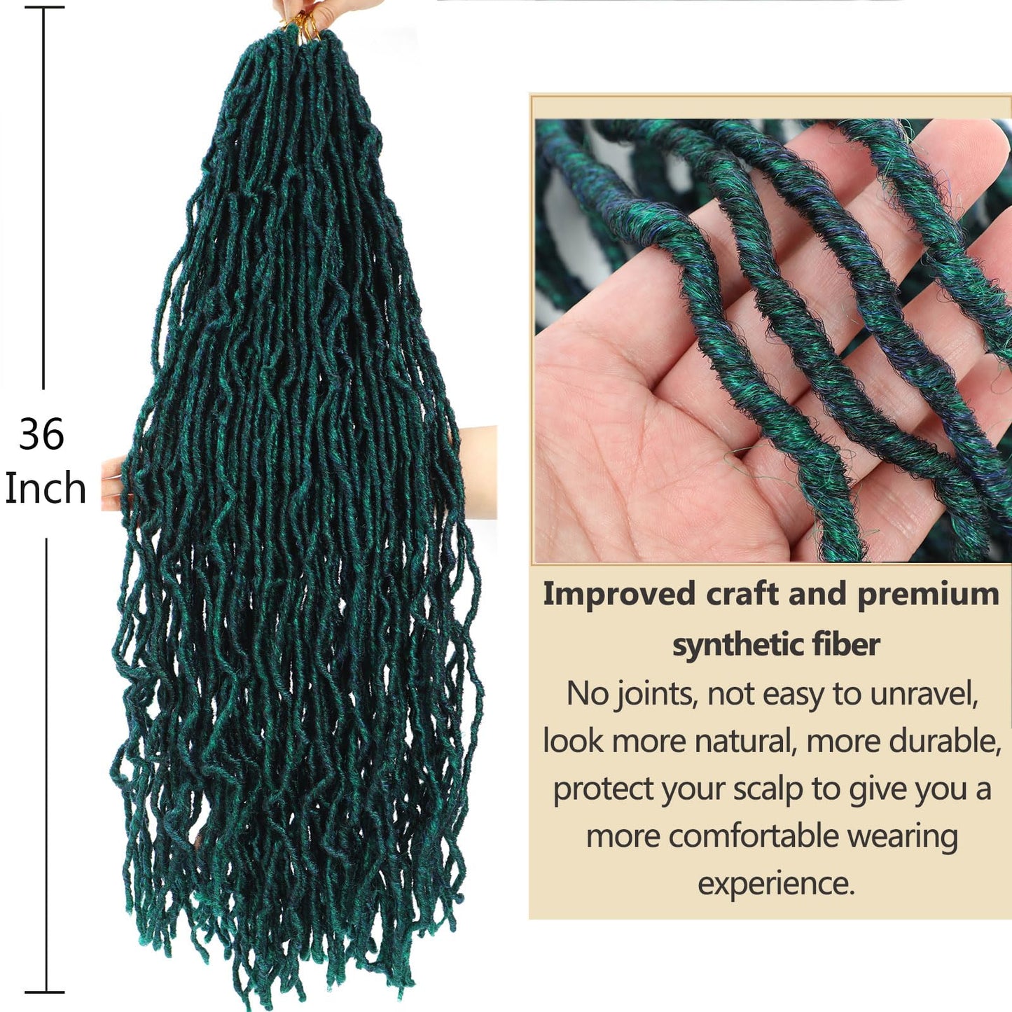 Alrence Faux Locs Crochet Hair 36 Inch 7 Packs Soft Locs Pre-looped Green