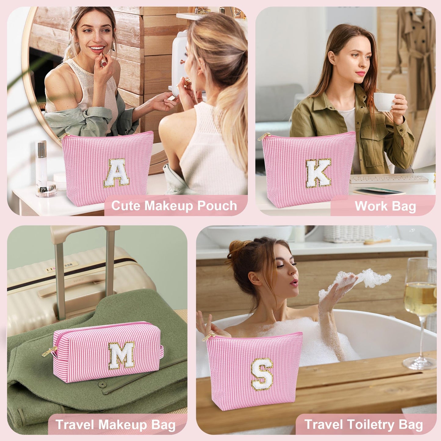 YOOLIFE Personalized Teen Girl Gifts Initial Cute Cosmetic Makeup Bag