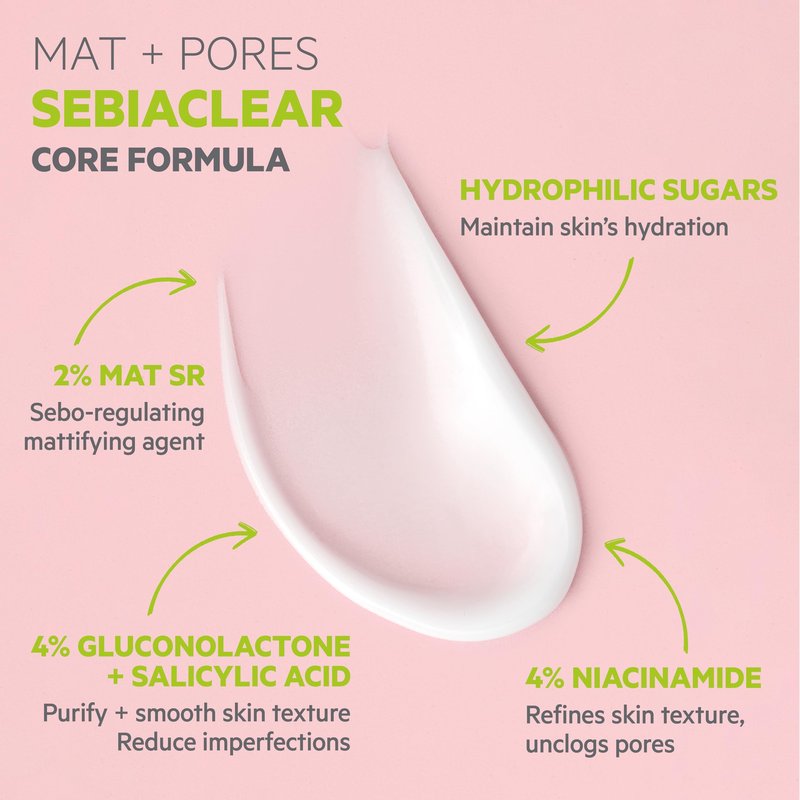 SVR - Sebiaclear Mat + Pores - Oil-Free Daily Matte Moisturizer with Salicylic Acid & Niacinamide - For Oily, Combination, and Sensitive Skin - Reduces Visible Pores - Dermatologically Tested - 40ml