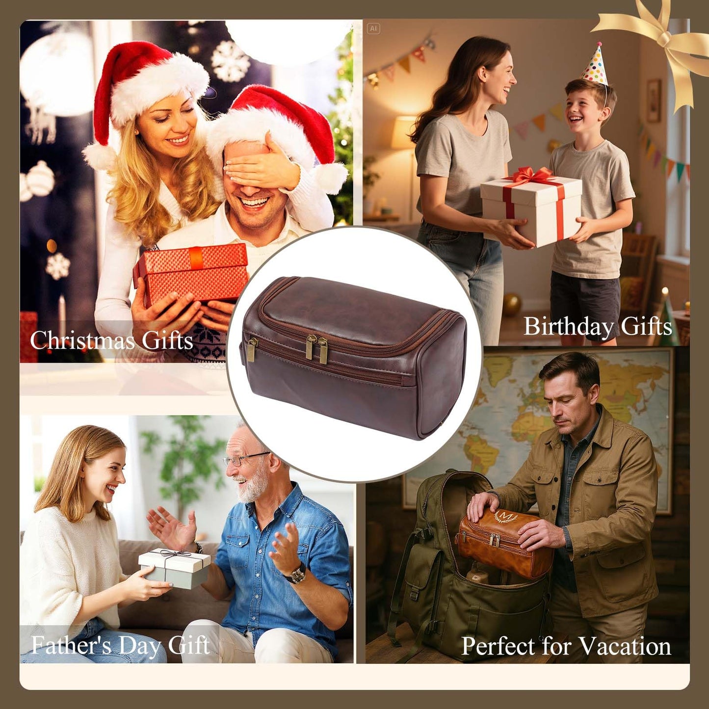 OXYEFEI Personalized Toiletry Bag for Men,Personalized Gifts for Men,Engraved Initial PU Leather Mens Toiletry Travel Shaving Travel Essentials Toiletries Bag for Him Birthday (K, Light Brown)