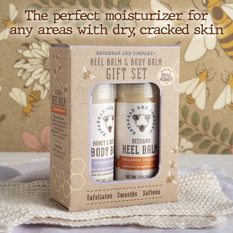 Savannah Bee Heel & Body Balm Duo Gift Set - Beeswax and Honey for Healthy and Hydrated Skin