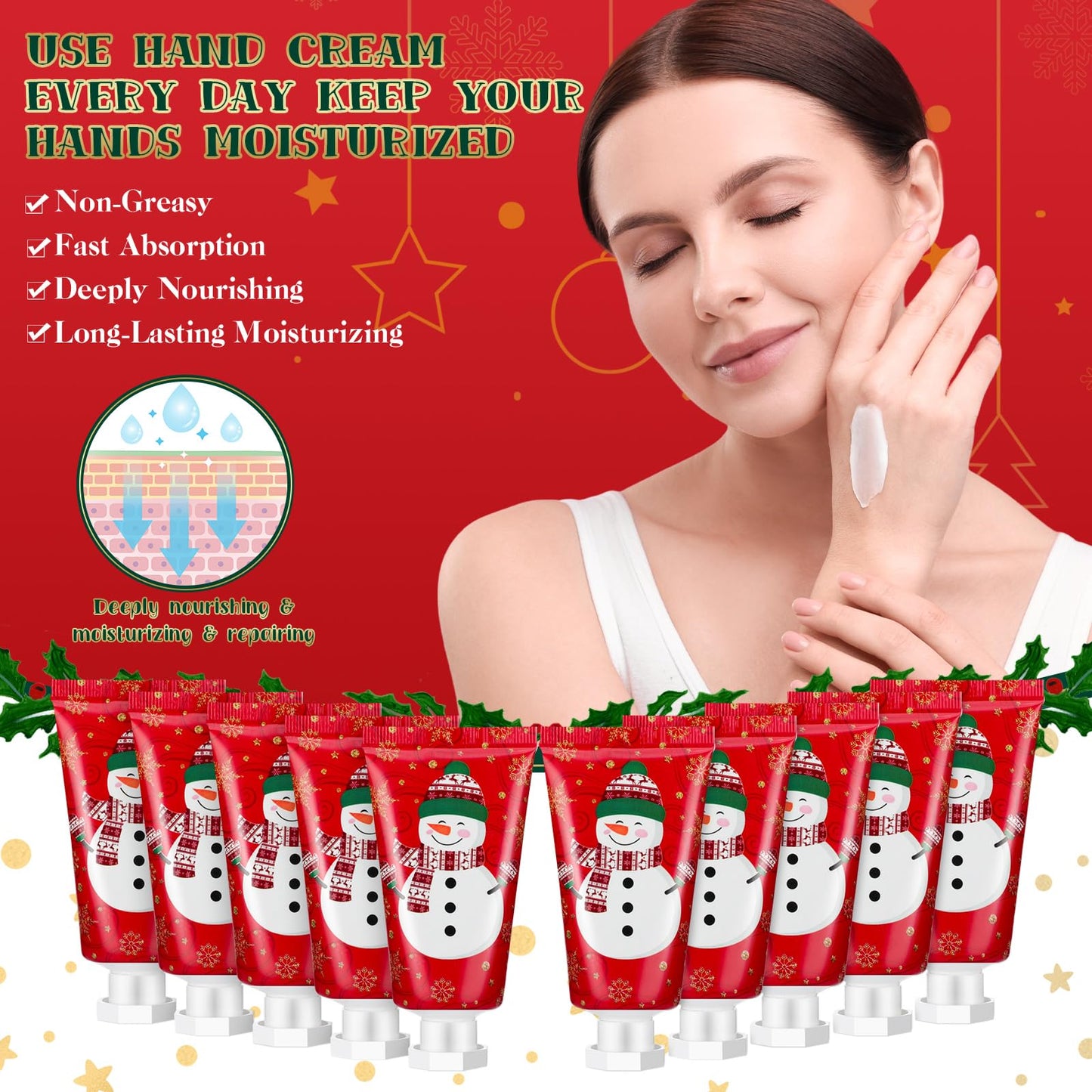 Heigble 30 Pcs Holiday Hand Cream Bulk Winter Gifts for Women Christmas Party Favors Mini Hand Lotion Set 1.1 Fl oz Travel Size for Dry Skin Women Mom Coworkers(Snowman)