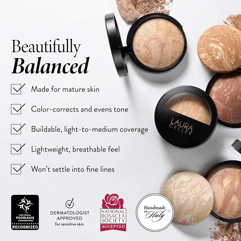 Laura Geller Baked Balance-n-Brighten Color Correcting Powder Foundation - Light | Buildable Medium Coverage, Demi-Matte Finish