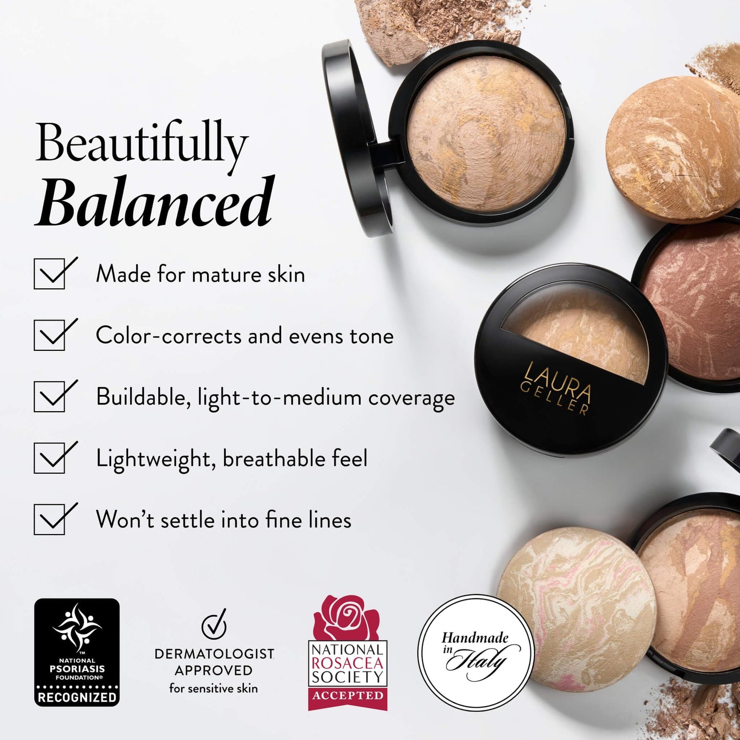 LAURA GELLER NEW YORK Baked Balance-n-Brighten Foundation with Kabuki Brush Makeup Set, Medium